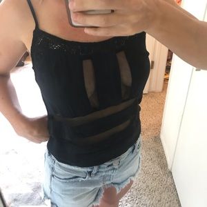 LF black mesh paneled tank top